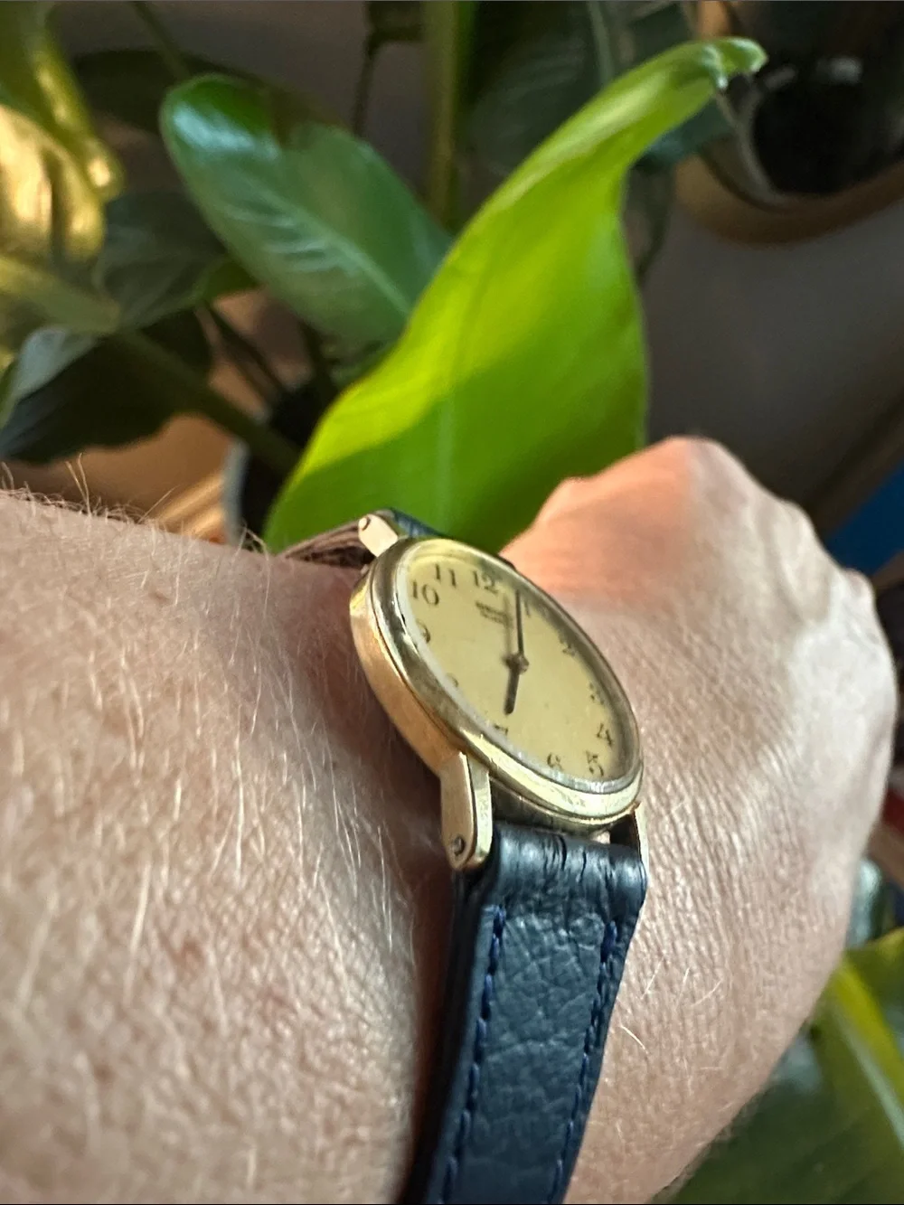 1990 Vintage Seiko Arabic Dress Watch with Navy Leather Band 1990 Vintage Seiko Arabic Dress Watch with Navy Leather Band  main image 3